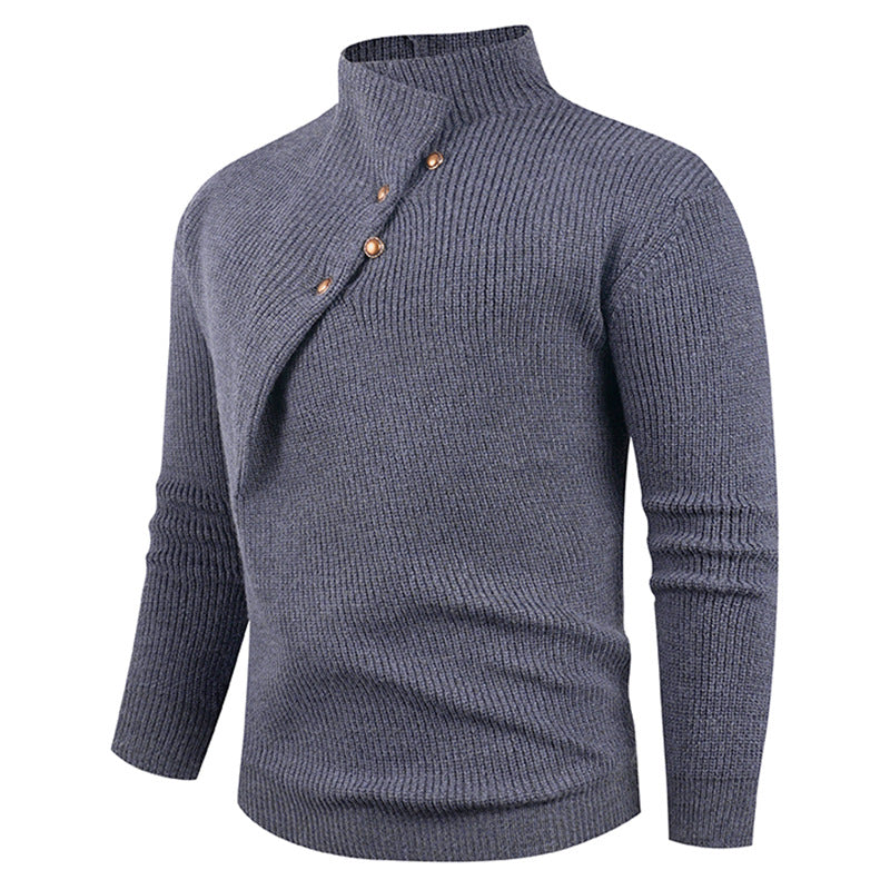 Herren Strickpullover mit modernem Stehkragen und dekorativen Knöpfen Echoarchiv