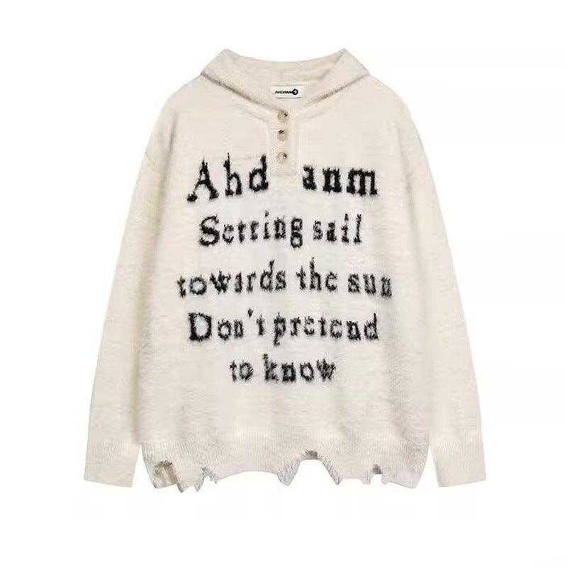 Damen Gemütlicher Oversized-Pullover mit Knopfleiste und grafischem Motiv Echoarchiv