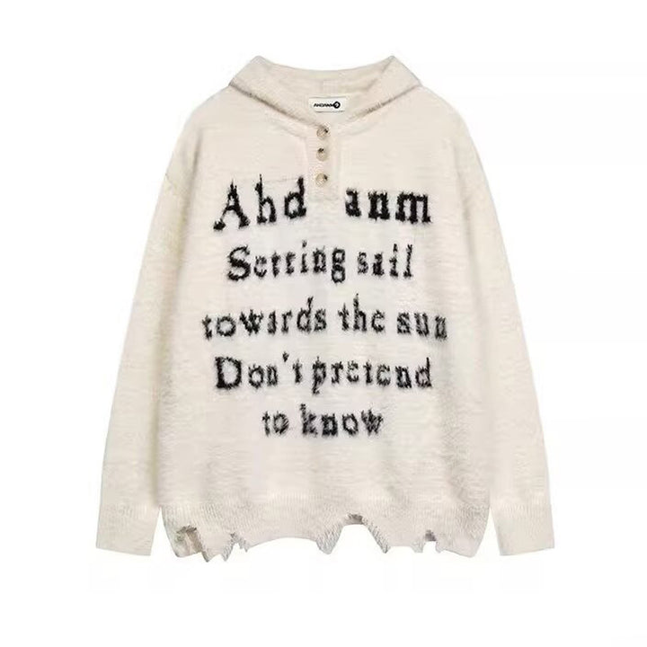 Damen Gemütlicher Oversized-Pullover mit Knopfleiste und grafischem Motiv Echoarchiv