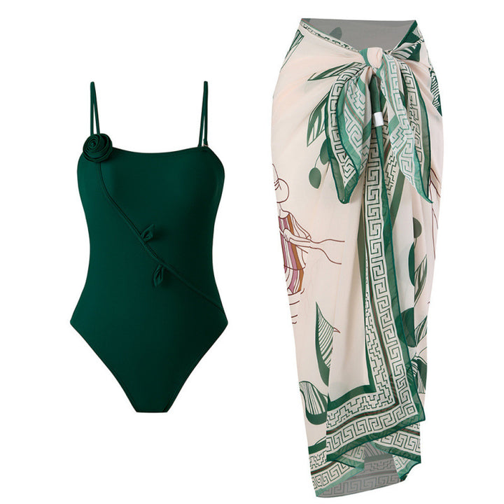 Damen Einteiler Badeanzug mit floralem Design und passendem Strandüberwurf Echo Archiv