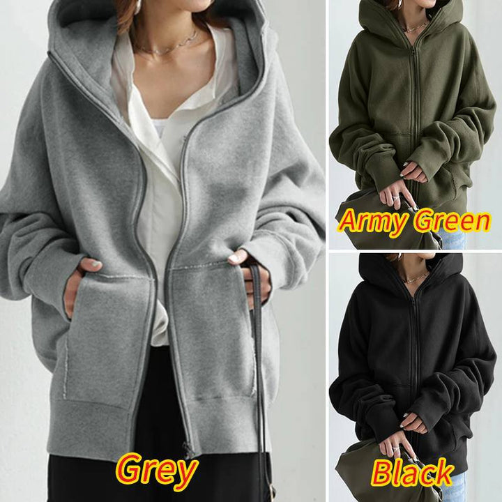 Damen nan übergroße Kapuzenjacke mit Reißverschluss und Kängurutasche aus flauschigem Fleece Echo Archiv