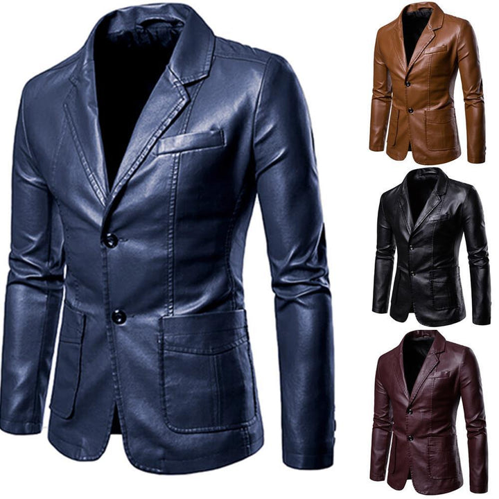 Herren nan schlanker Lederblazer mit Reverskragen und aufgesetzten Taschen Echo Archiv