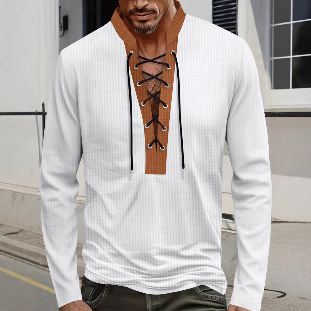 Herren lässiges Langarmshirt mit modischen Schnürdetails Echoarchiv