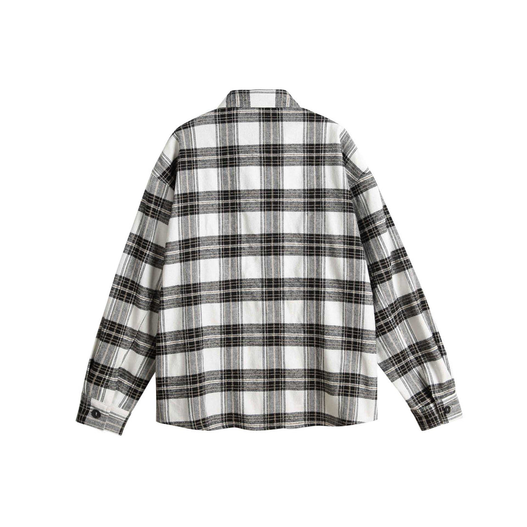 Unisex Oversize-Hemdjacke im Karo-Mix mit vertikaler Argyle-Stickerei Echoarchiv