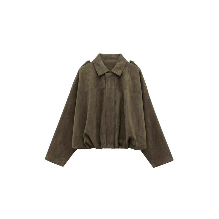 Damen lockere Cropped Jacke aus Wildlederimitat Echoarchiv
