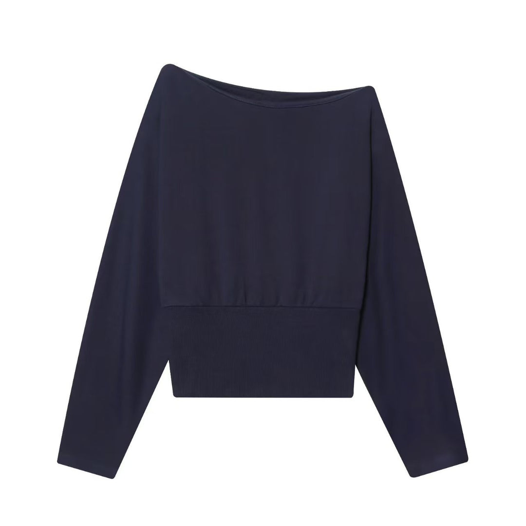 Damen Oversize Off-Shoulder Cropped-Pullover mit Fledermausärmeln und breitem Rippbündchen Echo Archiv