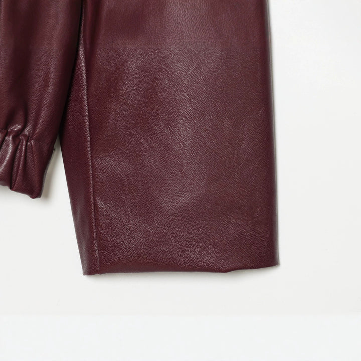 Damen Cropped Kunstleder-Bomberjacke mit Hemdkragen und elastischem Saum Echoarchiv