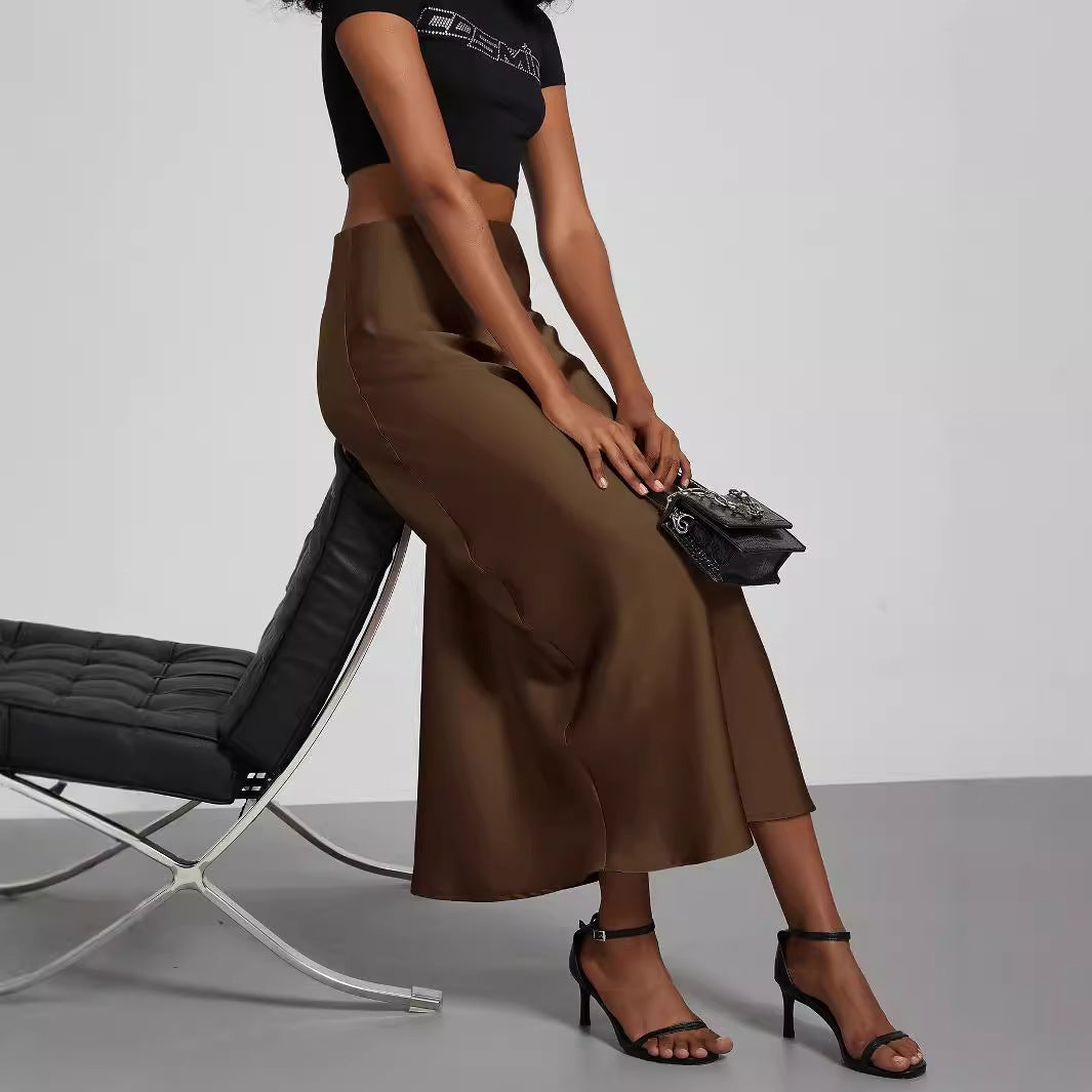 Damen Satin-Midirock mit hoher Taille und Bias-Cut Echoarchiv