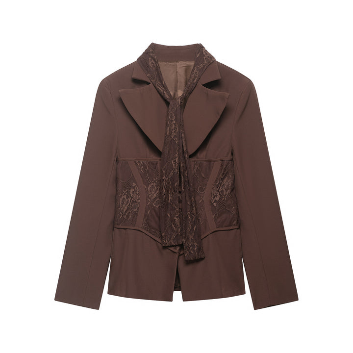Damen Taillierter Blazer mit Spitzeneinsätzen und integriertem Spitzenschal Echo Archiv