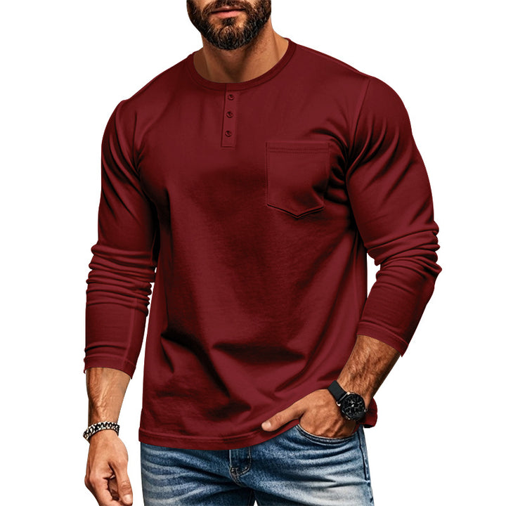 Herren Langarm-Henley-Shirt mit praktischer Brusttasche Echoarchiv