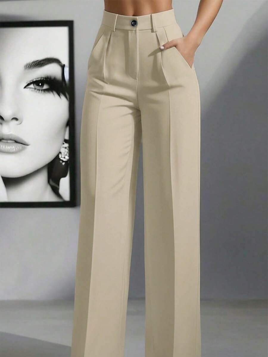 Damen Hochtaillierte Palazzo-Stretchhose mit Bügelfalte und Eingrifftaschen – Avélisse