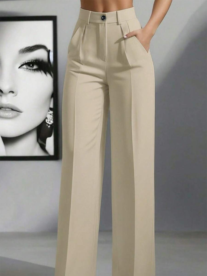 Damen Hochtaillierte Palazzo-Stretchhose mit Bügelfalte und Eingrifftaschen – Avélisse
