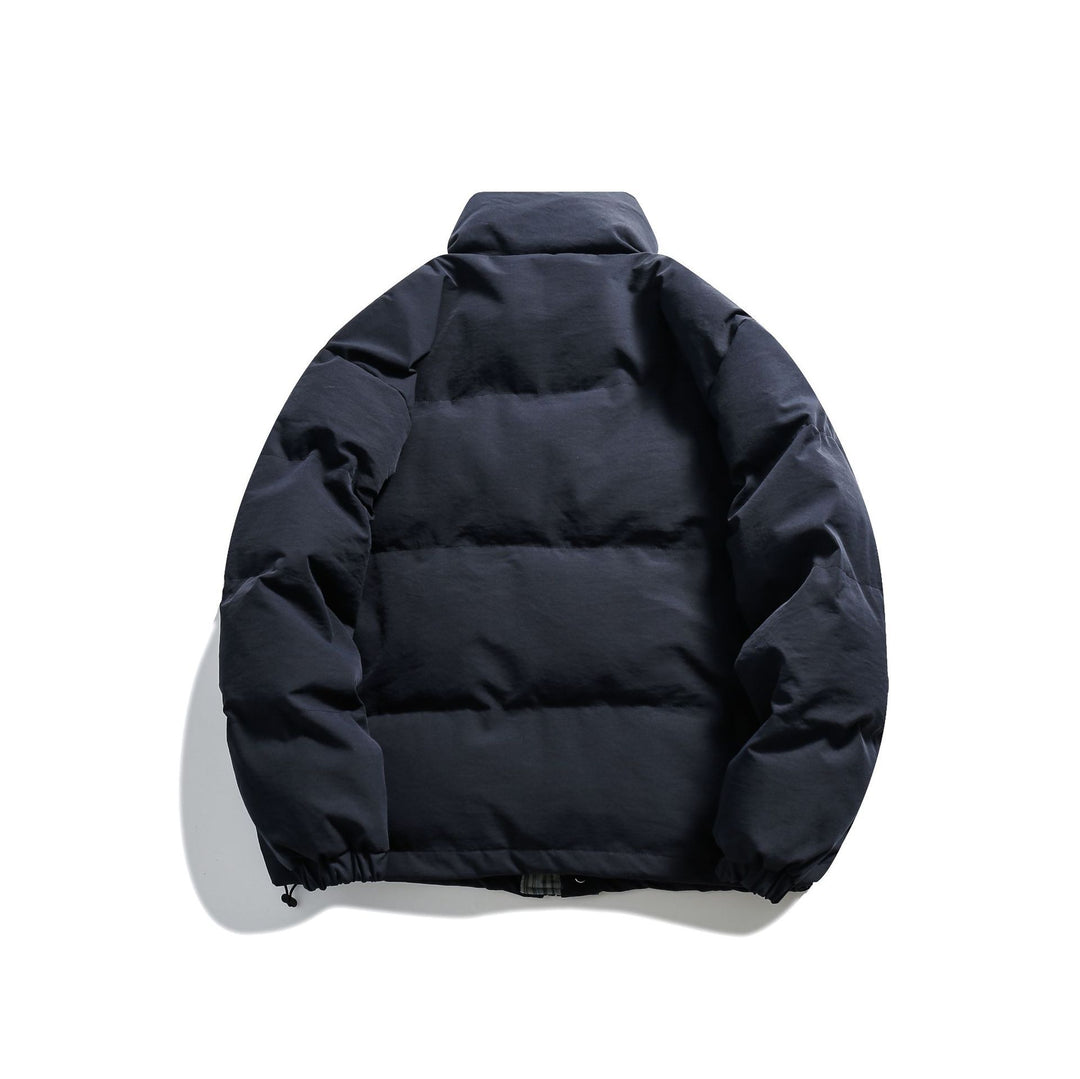 Unisex Kurz geschnittene wattierte Pufferjacke mit hohem Stehkragen und gestreiften Taschenblenden Echoarchiv
