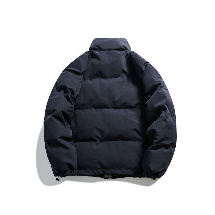 Unisex Kurz geschnittene wattierte Pufferjacke mit hohem Stehkragen und gestreiften Taschenblenden Echoarchiv