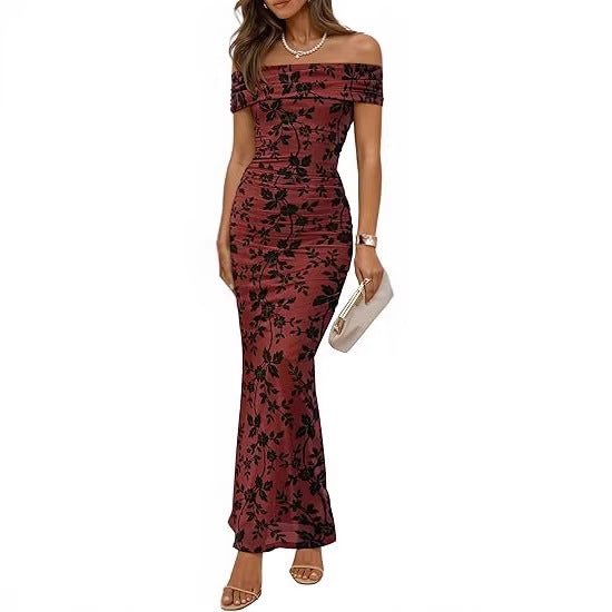 Damen elegantes Off-Shoulder Maxikleid mit floralem Muster und elastischem Einsatz Echo Archiv