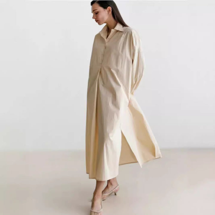 Damen Fließendes Oversize‑Hemdkleid mit Kentkragen, Kimonoärmeln und Seitenschlitzen – Valéora