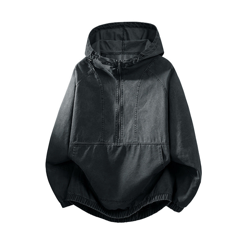 Herren Oversize Canvas-Halbzip-Kapuzenanorak mit Kängurutasche und elastischem Saum Echo Archiv