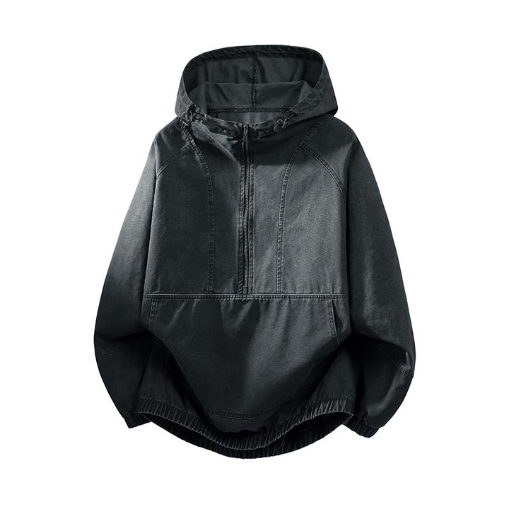 Herren Oversize Canvas-Halbzip-Kapuzenanorak mit Kängurutasche und elastischem Saum Echo Archiv