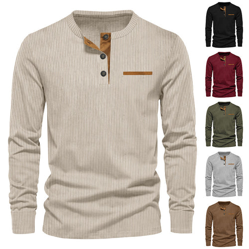 Herren nan geripptes Henley Langarmshirt aus Baumwollmischung figurbetont Echo Archiv