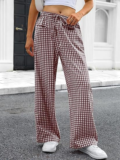 Damen Weit geschnittene Karohose mit elastischem Bund und praktischen Taschen Echo Archiv