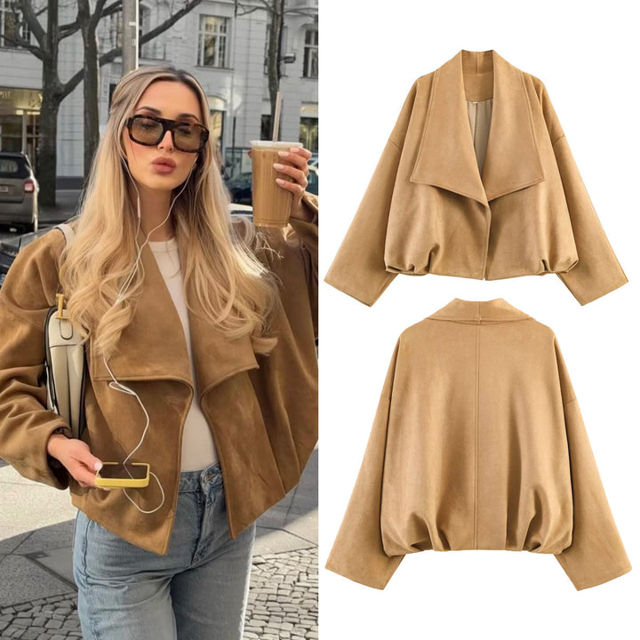Damen Kurz geschnittene Oversize-Suedejacke mit weitem Wasserfallkragen Echo Archiv