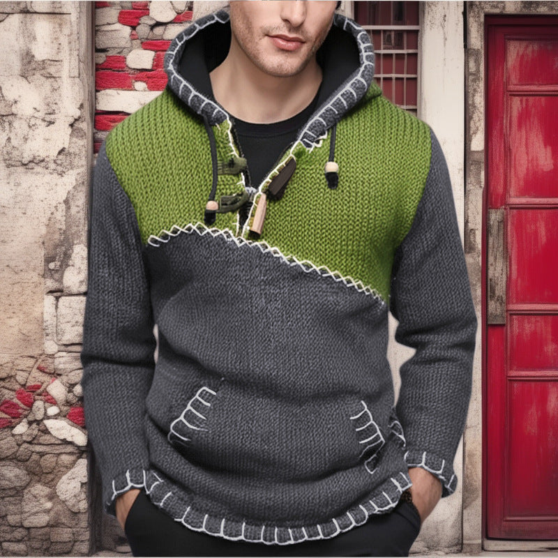Herren Kapuzenpullover mit einzigartigem Zickzackmuster und hochwertiger Strickstruktur Echoarchiv