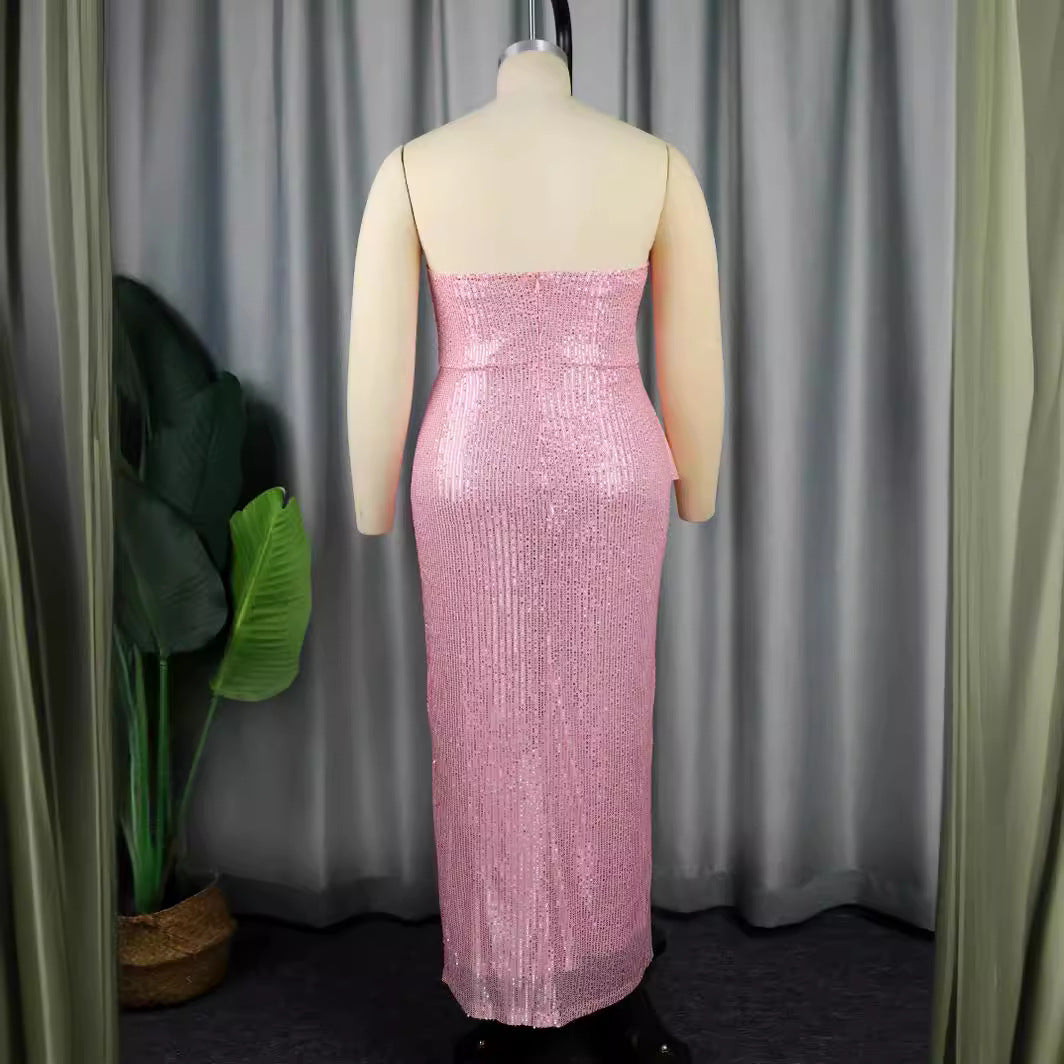 Damen Glänzendes Abendkleid mit asymmetrischem Schnitt und voluminöser Schleifen-Applikation Echo Archiv