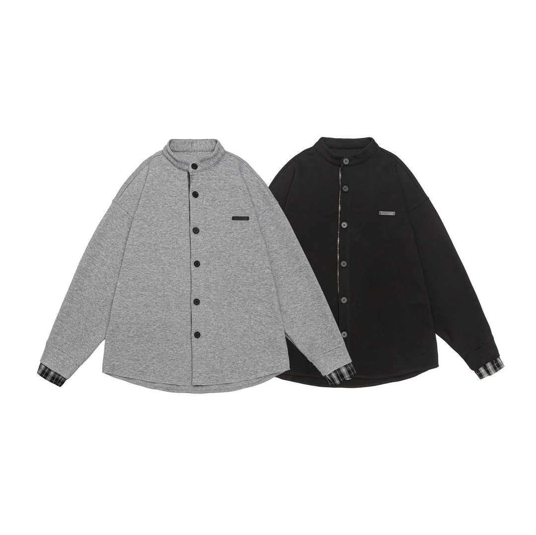 Unisex Oversize-Sweatjacke im Hemdjacken-Look mit Stehkragen Echoarchiv