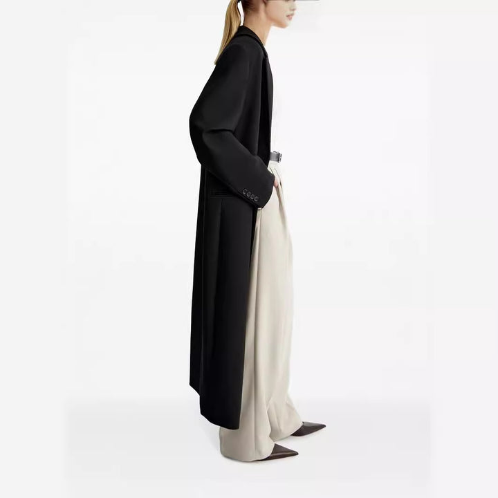 Damen lang geschnittener einreihiger Oversize-Mantel mit schmalem Revers Echoarchiv