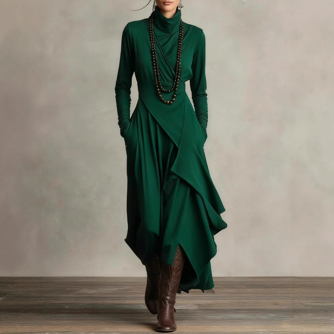 Damen Elegantes Maxikleid mit drapiertem Oberteil und asymmetrischem Schnitt Echo Archiv