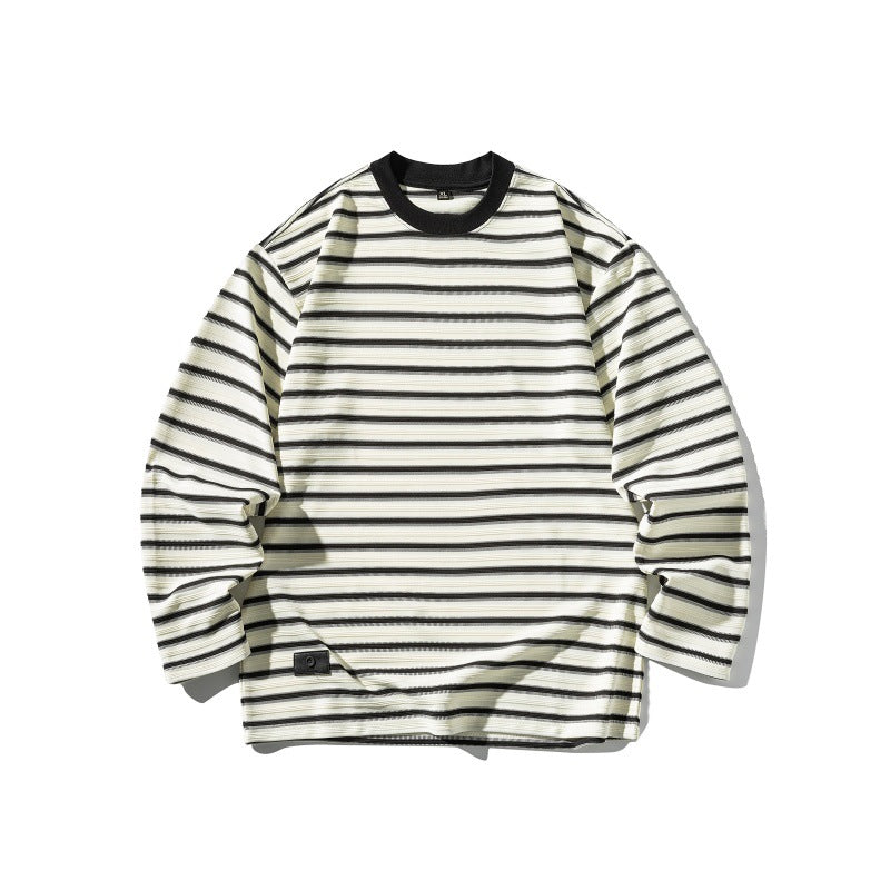 Unisex Gestreiftes Oversize-Langarmshirt aus Baumwollmix mit geripptem Rundhals Echoarchiv