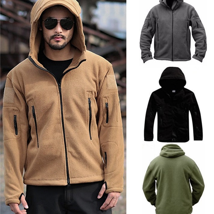 Herren Fleecejacke mit mehrfachen Taschen und verstellbarem Kapuzenkragen Echoarchiv