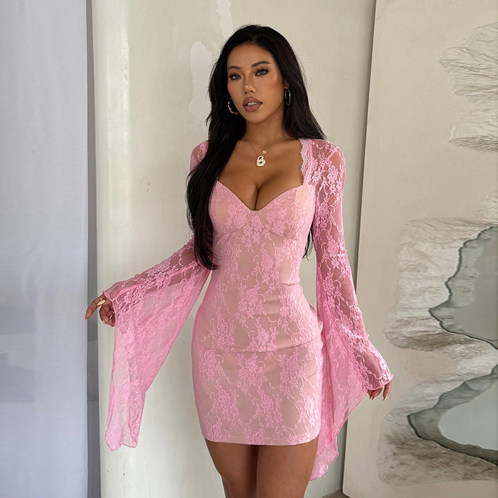 Damen Spitzenkleid mit transparenten Ärmeln Echo Archiv