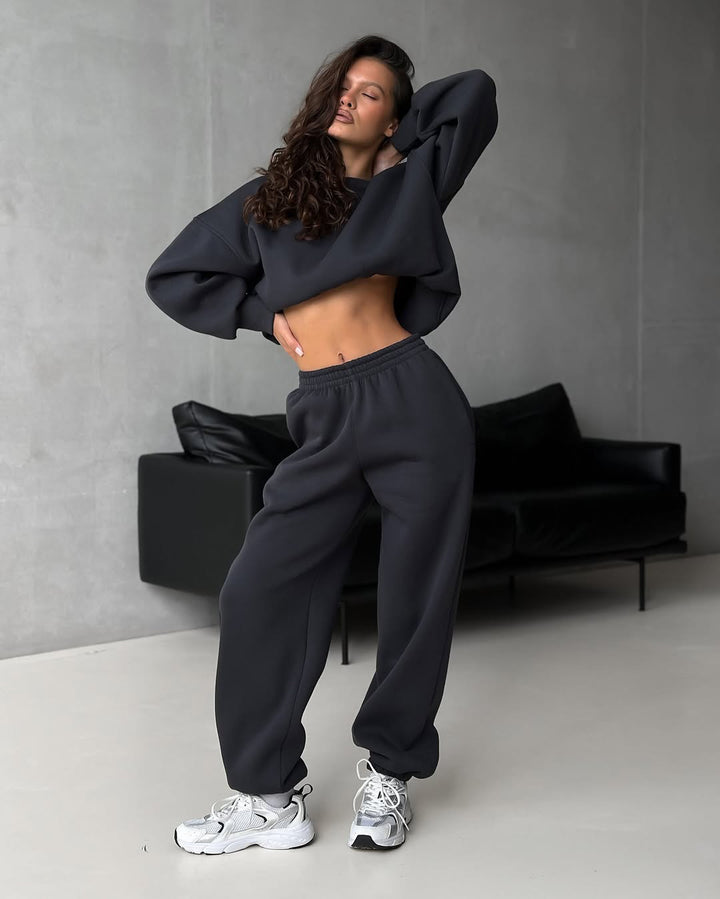 Damen taillenhohe French-Terry Jogginghose mit elastischem Bund und gerippten Fußbündchen – Avélisse