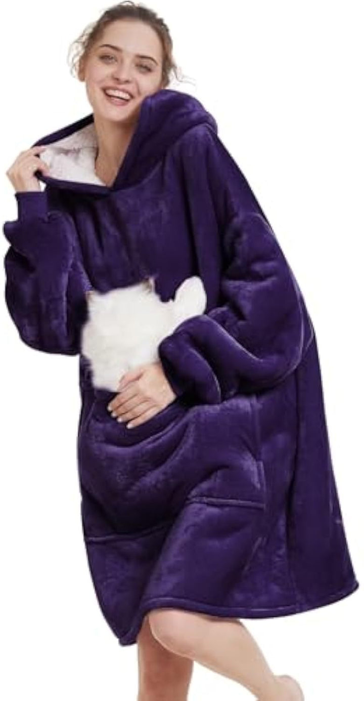 Damen Oversize Kapuzen-Kuscheldecke aus Mikrofaser mit Sherpa-Futter – Avelisse