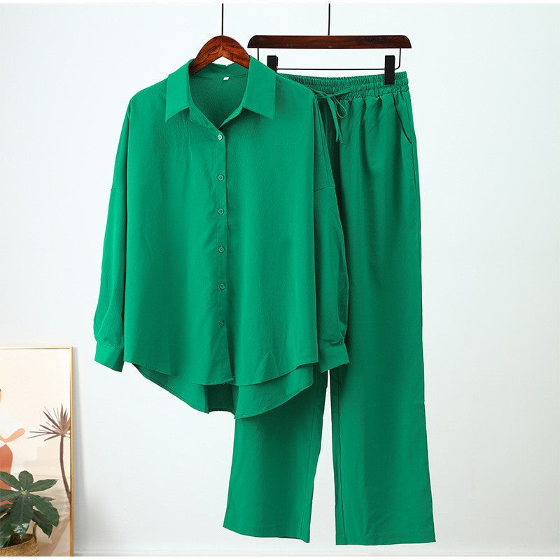 Damen nan lockeres zweiteiliges Lounge-Set mit Oversize-Hemd und elastischer Bundhose Echo Archiv