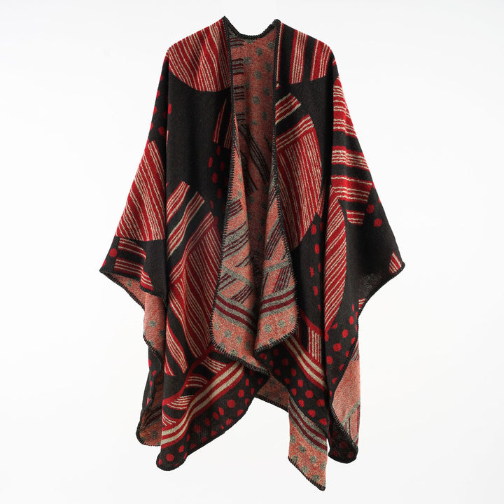 Damen Jacquard‑Ruana mit grafischem Muster und Kettelkante Echo Archiv