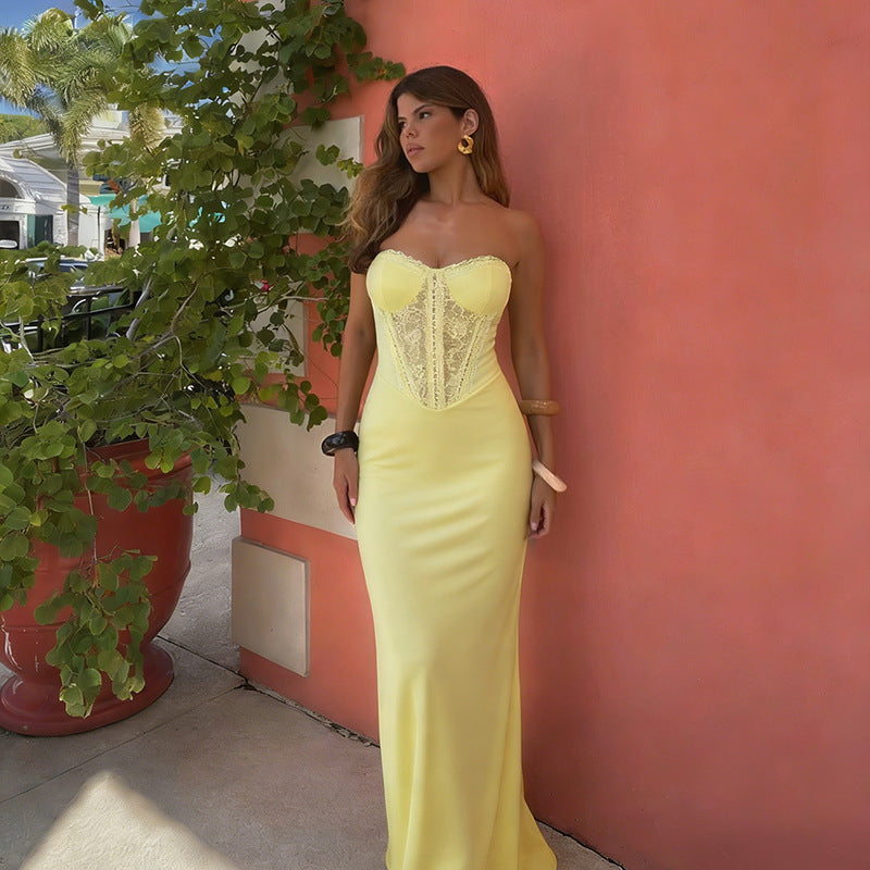 Damen elegantes Bodycon-Maxikleid mit Spitzenakzenten Echo Archiv