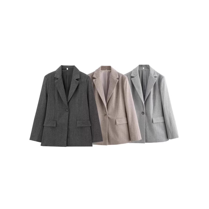 Damen Einreihiger Blazer mit Fischgrätmuster, Reverskragen und Pattentaschen – Valéne