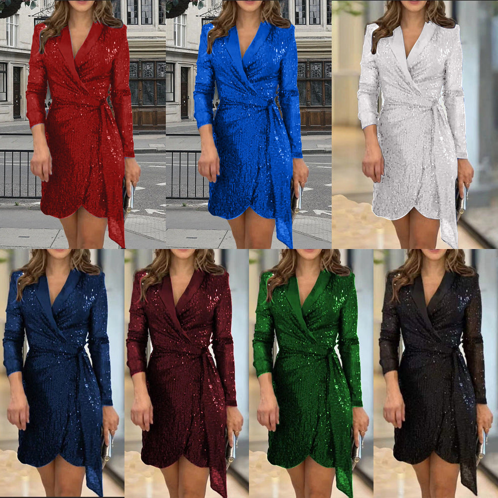 Damen Glamouröses Pailletten Minikleid mit Wickeldesign – Élara