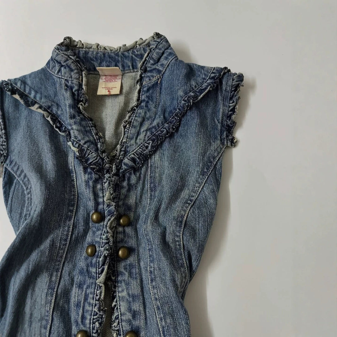 Damen Denim-Weste mit verspieltem Rüschendesign Echo Archiv