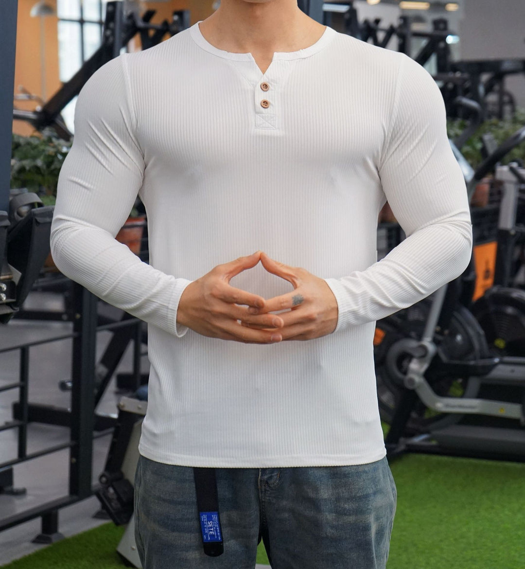 Herren Langarm Henley-Shirt mit strukturiertem Rippdesign Echoarchiv