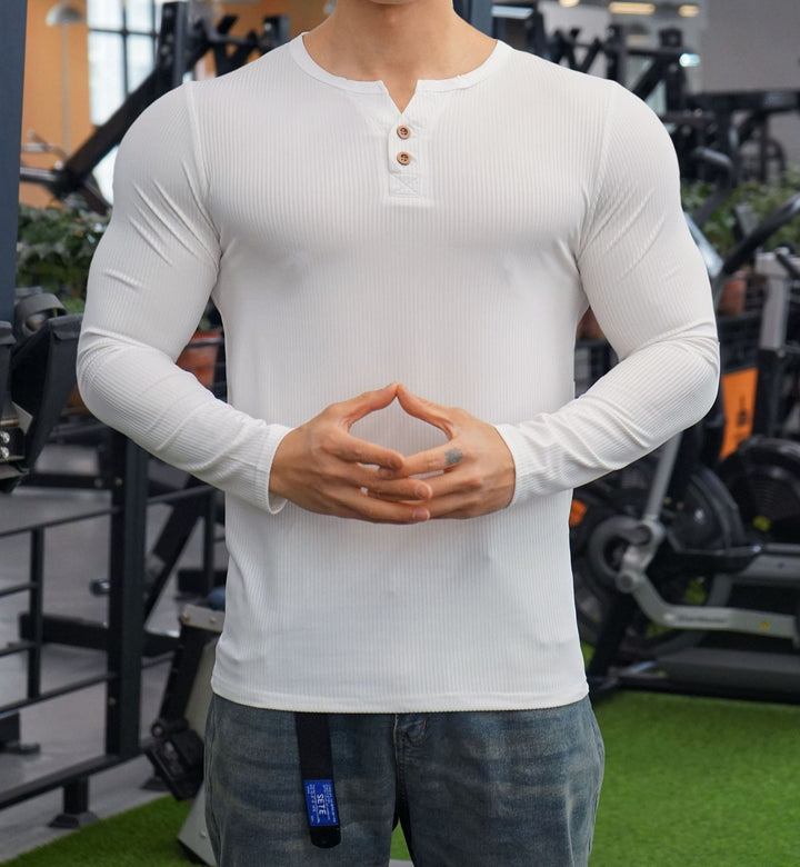 Herren Langarm Henley-Shirt mit strukturiertem Rippdesign Echoarchiv