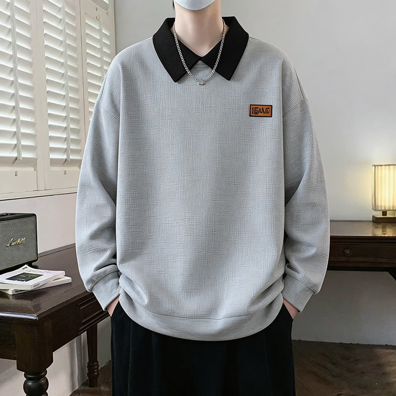 Herren Weitgeschnittenes Polo-Sweatshirt mit Kontrastkragen und Waffelstruktur Echoarchiv