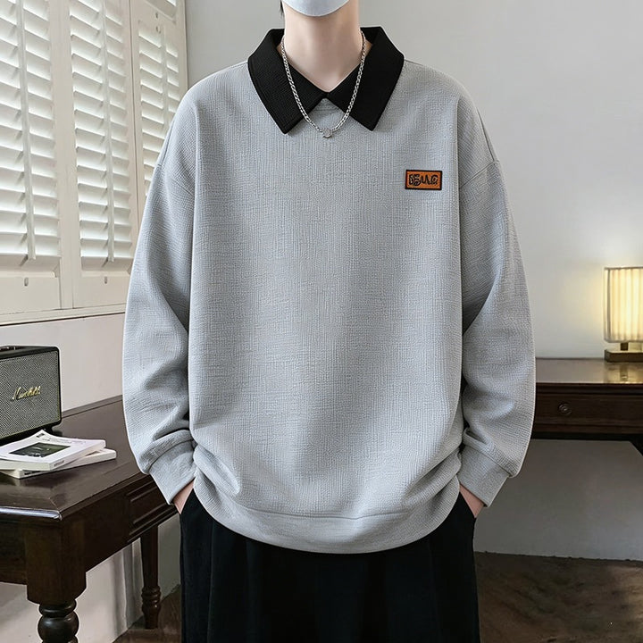 Herren Weitgeschnittenes Polo-Sweatshirt mit Kontrastkragen und Waffelstruktur Echoarchiv