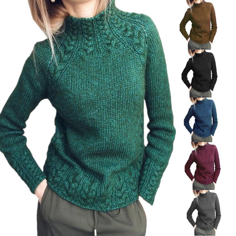 Damen nan grobgestrickter Zopfmuster-Pullover mit Stehkragen und tailliertem Schnitt Echo Archiv