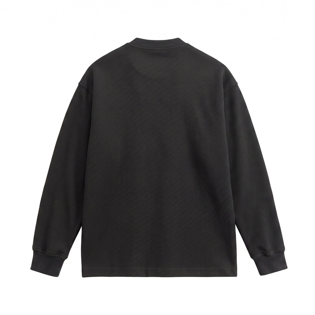 Unisex Strukturierter Henley-Pullover mit Knopfleiste und geripptem Stehkragen Echoarchiv