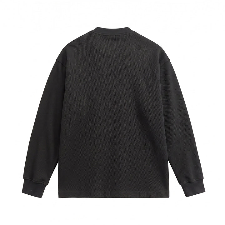 Unisex Strukturierter Henley-Pullover mit Knopfleiste und geripptem Stehkragen Echoarchiv