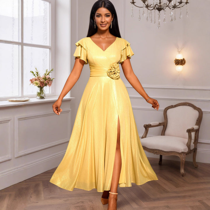 Damen Elegantes Maxikleid mit üppigem Volant und floralem Akzent Echo Archiv