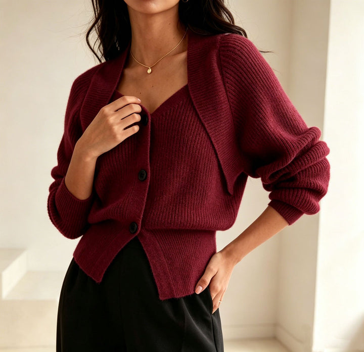 Damen Überschnittiger Feinstrick-Cardigan mit V-Ausschnitt und Knopfleiste – Veloura